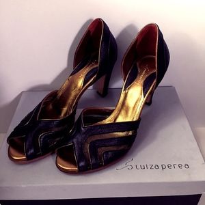 Luiza Perea Metallic Black/Gold "Curitiba" Heels